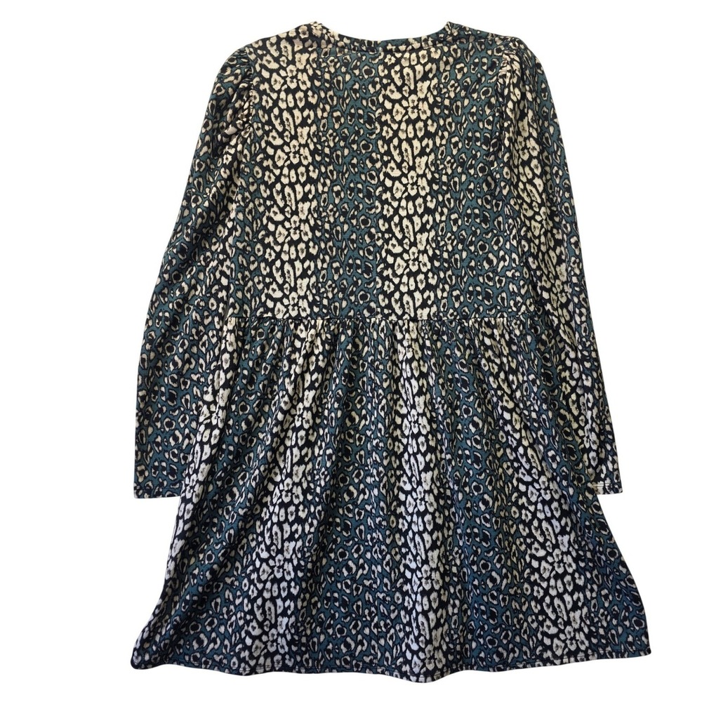 Zara Leopard Print Babydoll Mini Dress Teal Black Mob Wife Womens Size S - Picture 2 of 8